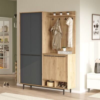DMORA Mobile Da Ingresso Tignale, 12 Ripiani, Appendiabiti, 4 Ante, 147x36x196h Cm Nero Antracite DMORA Mobile Da Ingresso Tignale, 12 Ripiani, Appendiabiti, 4 Ante, 147x36x196h Cm Nero Antracite