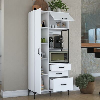 DMORA Credenza Solofra, Madia 5 Ripiani, 3 Cassetti, 2 Ante, 90x40x199h Cm Bianco DMORA Credenza Solofra, Madia 5 Ripiani, 3 Cassetti, 2 Ante, 90x40x199h Cm Bianco