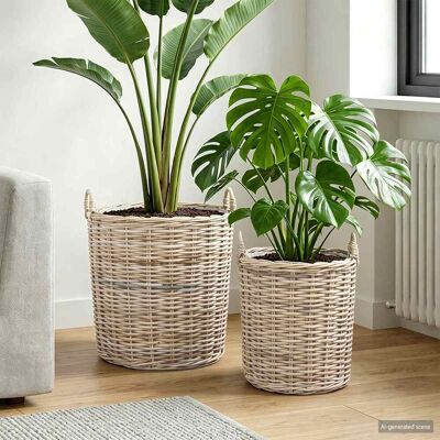 VIDAXL Cestino Per Piante Con Archiviazione 2 Pcs Grigio Rattan VIDAXL Cestino Per Piante Con Archiviazione 2 Pcs Grigio Rattan