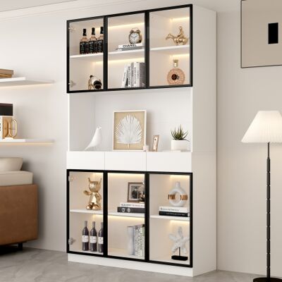 OKWISH Vetrina Alta Con Led, 6 Ante E 3 Cassetti, Bianco, 30x120x200 Cm OKWISH Vetrina Alta Con Led, 6 Ante E 3 Cassetti, Bianco, 30x120x200 Cm