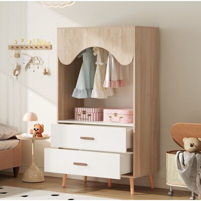 COVREO Armadio Aperto Per Bambini 80x46x141.5 Cm Bianco E Legno Naturale In Mdf Con 2 Cassetti E Barra Appendiabiti COVREO Armadio Aperto Per Bambini 80x46x141.5 Cm Bianco E Legno Naturale In Mdf Con 2 Cassetti E Barra Appendiabiti