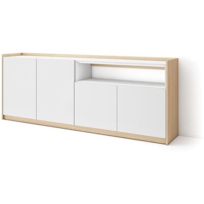 SKRAUT HOME - Credenza, Mobile, Cucina, Madia, 207x37x80cm, 4 Porte, Bianco E Rovere Soft SKRAUT HOME - Credenza, Mobile, Cucina, Madia, 207x37x80cm, 4 Porte, Bianco E Rovere Soft