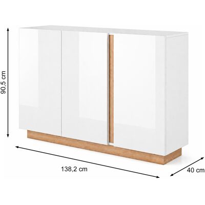 ARREDITALY Credenza Soggiorno 3 Ante Madia Moderna Con Ripiani Interni Mobile Contenitore Design Con Apertura A Gola Struttura Capiente Living Elegante Oldenburg 138 X 40 X 90.5 Cm Bianco Lucido E Rovere ARREDITALY Credenza Soggiorno 3 Ante Madia Moderna Con Ripiani Interni Mobile Contenitore Design Con Apertura A Gola Struttura Capiente Living Elegante Oldenburg 138 X 40 X 90.5 Cm Bianco Lucido E Rovere