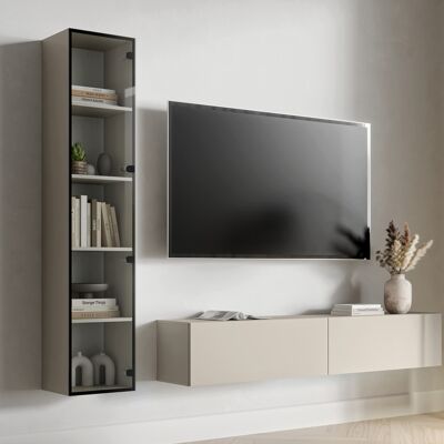 DMORA Vetrina Roburent, Mobile Espositore 4 Ripiani, Un'anta, 5 Vani, 35x32x168h Cm Beige DMORA Vetrina Roburent, Mobile Espositore 4 Ripiani, Un'anta, 5 Vani, 35x32x168h Cm Beige
