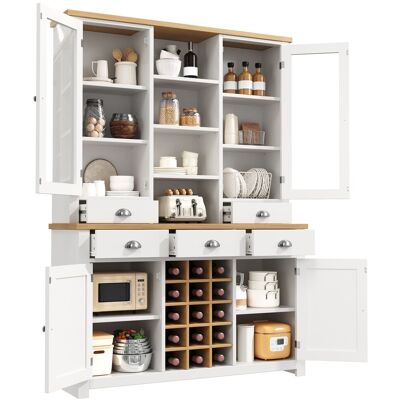STILVORA Credenza Alta Da Cucina Con 1 Anta, 5 Cassetti, Ripiano Regolabile E Portabottiglie Rimovibile, In Mdf E Vetro, Bianco STILVORA Credenza Alta Da Cucina Con 1 Anta, 5 Cassetti, Ripiano Regolabile E Portabottiglie Rimovibile, In Mdf E Vetro, Bianco