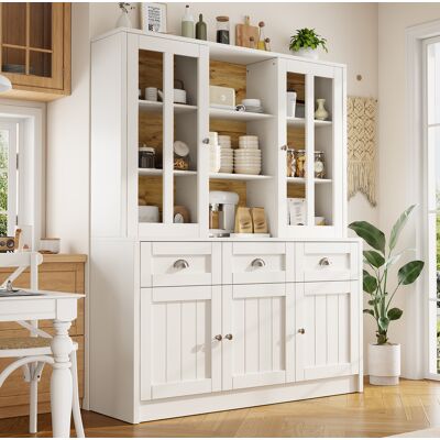 COVREO Vetrina Alta 140x38.5x175 Cm Bianca In Mdf E Acrilico Con Ripiani Regolabili E Cassetti COVREO Vetrina Alta 140x38.5x175 Cm Bianca In Mdf E Acrilico Con Ripiani Regolabili E Cassetti