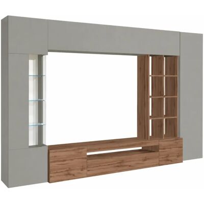 TOPQUALITY FURNITURE Parete Attrezzata Tv Vetrina Pensili 290 Cm In Legno Tortora Rovere TOPQUALITY FURNITURE Parete Attrezzata Tv Vetrina Pensili 290 Cm In Legno Tortora Rovere
