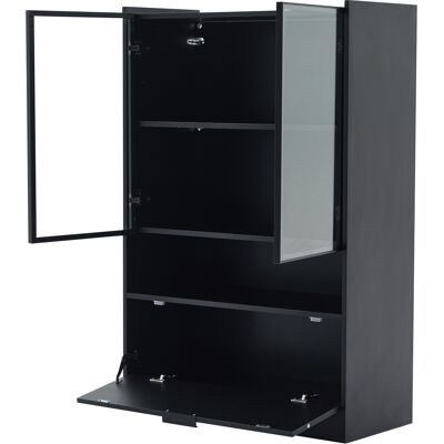 STILVORA Vetrina Con 2 Ante In Vetro, 1 Anta A Ribalta E Led, In Truciolare, Nero, 80×35×120 Cm STILVORA Vetrina Con 2 Ante In Vetro, 1 Anta A Ribalta E Led, In Truciolare, Nero, 80×35×120 Cm
