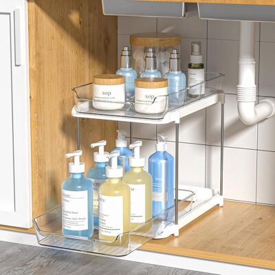 OEM Mobile Contenitore Multifunzionale A 2 Livelli Per Il Bagno, Con Ripiano Scorrevole Sottolavabo. OEM Mobile Contenitore Multifunzionale A 2 Livelli Per Il Bagno, Con Ripiano Scorrevole Sottolavabo.