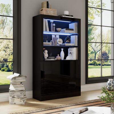 COVREO Vetrina 100x35x170 Cm Nera In Mdf E Vetro Con Led, 2 Ante E Frontale Lucido COVREO Vetrina 100x35x170 Cm Nera In Mdf E Vetro Con Led, 2 Ante E Frontale Lucido