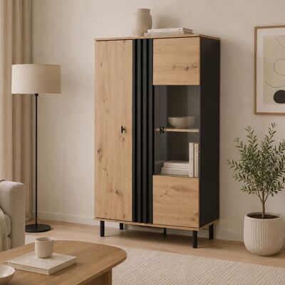 DMORA Vetrina Lafasoli, Mobile Espositore 6 Ripiani, 2 Ante, Con Piedini, 90x40x149h Cm Marrone Rovere Nodi DMORA Vetrina Lafasoli, Mobile Espositore 6 Ripiani, 2 Ante, Con Piedini, 90x40x149h Cm Marrone Rovere Nodi