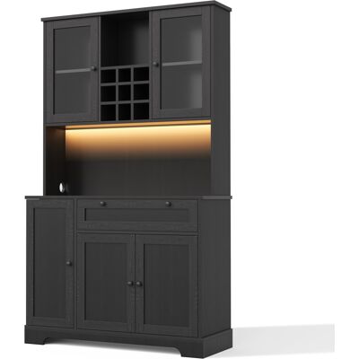 BEAOK Credenza Buffet In Mdf Nero 180x105x40 Cm Con 5 Ante, Cassetto, Ripiani Regolabili, Led Multicolore E Presa Integrata BEAOK Credenza Buffet In Mdf Nero 180x105x40 Cm Con 5 Ante, Cassetto, Ripiani Regolabili, Led Multicolore E Presa Integrata