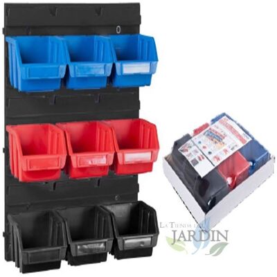 SUINGA Pannello Murale In Plastica Porta Attrezzi 9 Scatole, Sistema Di Stoccaggio - Raccordo Per Attrezzi - Armadio Garage - 34x39 Cm SUINGA Pannello Murale In Plastica Porta Attrezzi 9 Scatole, Sistema Di Stoccaggio - Raccordo Per Attrezzi - Armadio Garage - 34x39 Cm