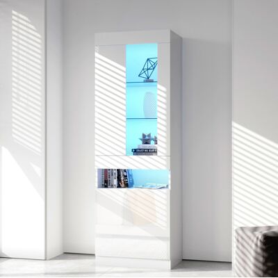 BEAOK Vetrina In Truciolare Bianco 50x40x180 Cm Con Led Usb, Frontali Lucidi, 2 Ripiani In Vetro E Vano Anta BEAOK Vetrina In Truciolare Bianco 50x40x180 Cm Con Led Usb, Frontali Lucidi, 2 Ripiani In Vetro E Vano Anta