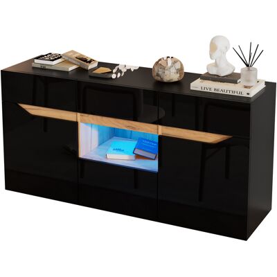 STILVORA Madia Con 4 Cassetti, 2 Ante E Led, Mobile Contenitore Per Soggiorno, In Pannelli Di Particelle, 140×40×70 Cm, Nero STILVORA Madia Con 4 Cassetti, 2 Ante E Led, Mobile Contenitore Per Soggiorno, In Pannelli Di Particelle, 140×40×70 Cm, Nero