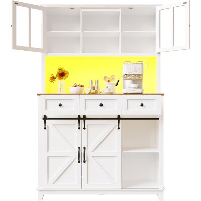 STILVORA Credenza Alta Da Cucina Con Ante In Vetro, Ripiani Regolabili E Led, Per Cucina, Bianca, 105x38,4x180 Cm STILVORA Credenza Alta Da Cucina Con Ante In Vetro, Ripiani Regolabili E Led, Per Cucina, Bianca, 105x38,4x180 Cm
