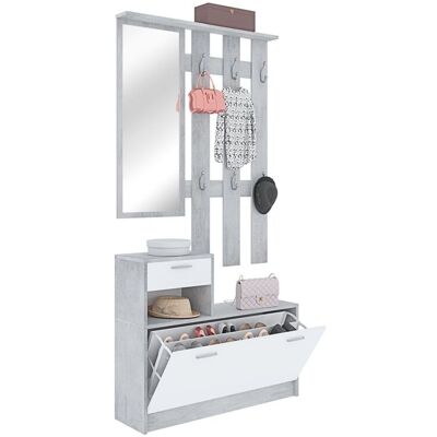 ARREDITALY Mobile Belem Mobiletto Da Ingresso Con Scarpiera Appendiabiti E Specchio Arredo Arredamento Corridoio Entratina 97 X 35 X 25 Cm (bianco E Grigio Cemento) ARREDITALY Mobile Belem Mobiletto Da Ingresso Con Scarpiera Appendiabiti E Specchio Arredo Arredamento Corridoio Entratina 97 X 35 X 25 Cm (bianco E Grigio Cemento)