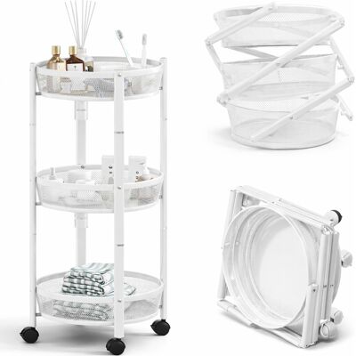 BAKAJI Carrello Pieghevole Salvaspazio Bianco Con 3 Ripiani Organizer Versatile 88x35cm BAKAJI Carrello Pieghevole Salvaspazio Bianco Con 3 Ripiani Organizer Versatile 88x35cm