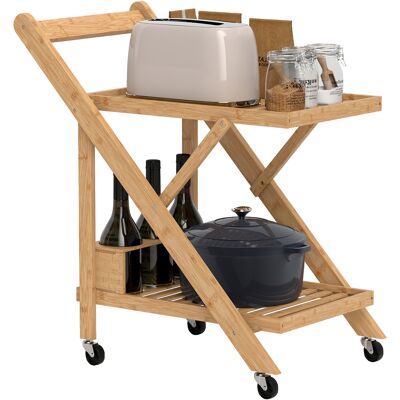 TORMATOR Carrello Da Cucina In Bambù, Carrello Di Servizio Pieghevole Con 2 Ripiani, 4 Ruote E 3 Portabottiglie, 66 X 40 X 70 Cm, Legno Naturale TORMATOR Carrello Da Cucina In Bambù, Carrello Di Servizio Pieghevole Con 2 Ripiani, 4 Ruote E 3 Portabottiglie, 66 X 40 X 70 Cm, Legno Naturale