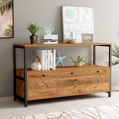 DMORA Credenza Amiterno, Madia 4 Vani, 3 Ante, Apertura A Ribalta, 120x30x75h Cm Marrone Rovere DMORA Credenza Amiterno, Madia 4 Vani, 3 Ante, Apertura A Ribalta, 120x30x75h Cm Marrone Rovere