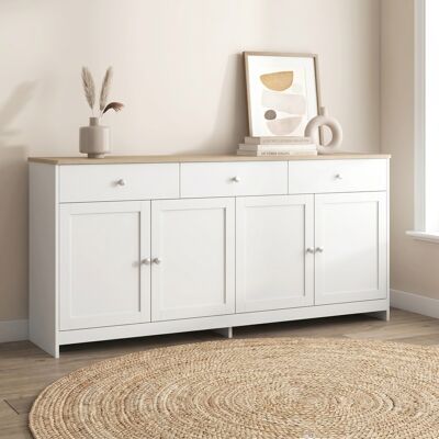 NMONET Credenza Buffet 160 X 37 X 75 Cm, Con 3 Cassetti, 4 Ante, 2 Ripiani Regolabili, Mobile Contenitore In Legno Per Soggiorno E Cucina - Bianco NMONET Credenza Buffet 160 X 37 X 75 Cm, Con 3 Cassetti, 4 Ante, 2 Ripiani Regolabili, Mobile Contenitore In Legno Per Soggiorno E Cucina - Bianco