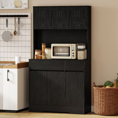 PZCC Mobile Buffet Da Cucina Con Piano Di Lavoro, 6 Ante, Mobile Contenitore Alto Con Ripiani, Nero PZCC Mobile Buffet Da Cucina Con Piano Di Lavoro, 6 Ante, Mobile Contenitore Alto Con Ripiani, Nero