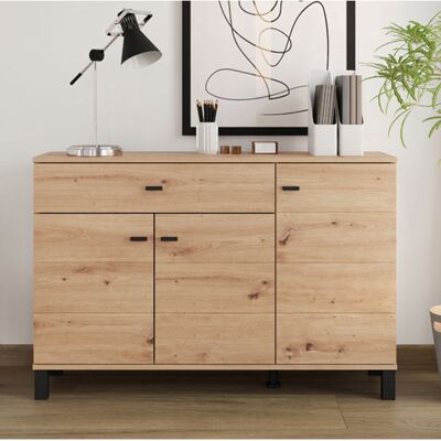DMORA Credenza Uyuni, Madia Un Cassetto, 3 Ripiani, Apertura Battente, Scorrevole, 116x35x78h Cm Marrone Rovere Nodi DMORA Credenza Uyuni, Madia Un Cassetto, 3 Ripiani, Apertura Battente, Scorrevole, 116x35x78h Cm Marrone Rovere Nodi