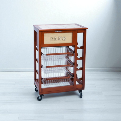 LIBEROSHOPPING - Carrello Portafrutta Con Portapane E Portabottiglie Ciliegio LIBEROSHOPPING - Carrello Portafrutta Con Portapane E Portabottiglie Ciliegio