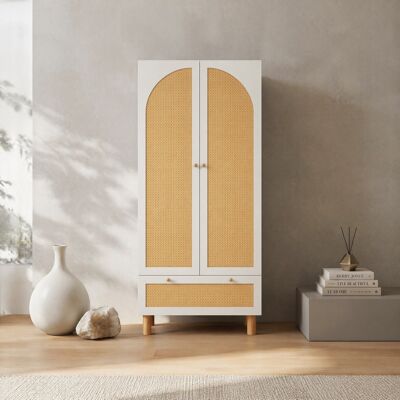 HAVRYA Armadio A 2 Ante Con Cassetto, Ripiani Regolabili E Asta, 180,5 X 85,5 X 52 Cm, Bianco HAVRYA Armadio A 2 Ante Con Cassetto, Ripiani Regolabili E Asta, 180,5 X 85,5 X 52 Cm, Bianco