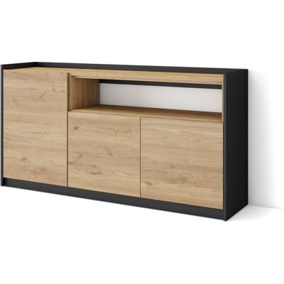 SKRAUT HOME - Credenza, Mobile, Cucina, Madia, 156x37x80cm, 3 Porte, Rovere E Nero SKRAUT HOME - Credenza, Mobile, Cucina, Madia, 156x37x80cm, 3 Porte, Rovere E Nero