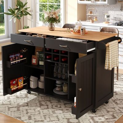 MODENVIE Carrello Da Cucina Con Ripiani Regolabili, Portabottiglie E Ruote Bloccabili, In Mdf E Metallo, 102 X 45 X 92 Cm MODENVIE Carrello Da Cucina Con Ripiani Regolabili, Portabottiglie E Ruote Bloccabili, In Mdf E Metallo, 102 X 45 X 92 Cm