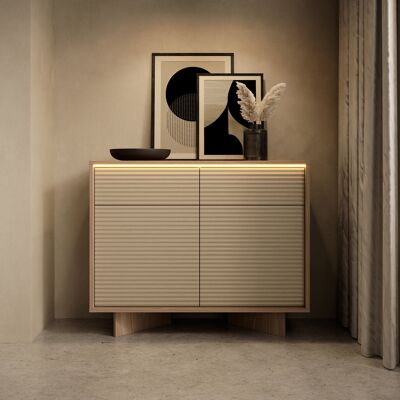 DMORA Credenza Hateva, Madia 2 Cassetti, 2 Ripiani, Apertura Battente, Scorrevole, 104x40x84h Cm Marrone Rovere DMORA Credenza Hateva, Madia 2 Cassetti, 2 Ripiani, Apertura Battente, Scorrevole, 104x40x84h Cm Marrone Rovere