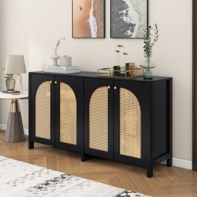 XISRENS Credenza Moderna E Minimalista Con 4 Ante In Rattan E Maniglie In Metallo Mobile Buffet Semplice Per Sala Da Pranzo, Soggiorno O Cucina (nero) XISRENS Credenza Moderna E Minimalista Con 4 Ante In Rattan E Maniglie In Metallo Mobile Buffet Semplice Per Sala Da Pranzo, Soggiorno O Cucina (nero)