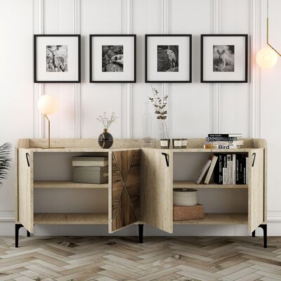 DMORA Credenza Roatto, Madia 2 Ripiani, 4 Vani, 4 Ante, 180x35x78h Cm Beige Marmo DMORA Credenza Roatto, Madia 2 Ripiani, 4 Vani, 4 Ante, 180x35x78h Cm Beige Marmo