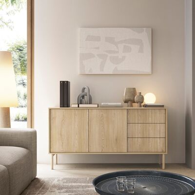 DMORA Credenza Havazami, Madia 3 Cassetti, 2 Ripiani, Apertura Battente, Scorrevole, 154x40x80h Cm Marrone Rovere DMORA Credenza Havazami, Madia 3 Cassetti, 2 Ripiani, Apertura Battente, Scorrevole, 154x40x80h Cm Marrone Rovere