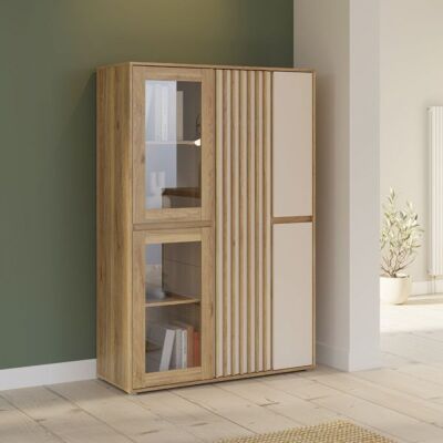 MITEPEK Vetrina Neutra Con 2 Ante In Vetro Temperato E 3 Ante Cashmere E Struttura Rovere MITEPEK Vetrina Neutra Con 2 Ante In Vetro Temperato E 3 Ante Cashmere E Struttura Rovere