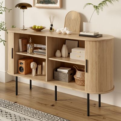 MODENVIE Madia Contenitore Con Anta Avvolgibile Scorrevole E Vani, Per Soggiorno O Sala Da Pranzo, Mdf, 140 X 40 X 78 Cm MODENVIE Madia Contenitore Con Anta Avvolgibile Scorrevole E Vani, Per Soggiorno O Sala Da Pranzo, Mdf, 140 X 40 X 78 Cm