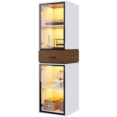 STILVORA Vetrina In Vetro Con 2 Ante E 1 Cassetto, Led, Soggiorno, 40×40×200 Cm, In Mdf, Bianco STILVORA Vetrina In Vetro Con 2 Ante E 1 Cassetto, Led, Soggiorno, 40×40×200 Cm, In Mdf, Bianco