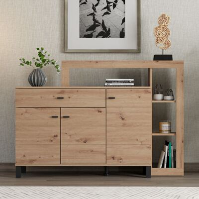 DMORA Credenza Piriap, Madia Un Cassetto, 5 Ripiani, Apertura Battente, Scorrevole, 145x35x101h Cm Marrone Rovere Nodi DMORA Credenza Piriap, Madia Un Cassetto, 5 Ripiani, Apertura Battente, Scorrevole, 145x35x101h Cm Marrone Rovere Nodi