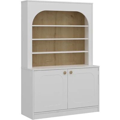 Unique Credenza Da Cucina 2 Ante E 4 Nicchie In Mdf Bianco E Naturale Chiaro - Anzila Unique Credenza Da Cucina 2 Ante E 4 Nicchie In Mdf Bianco E Naturale Chiaro - Anzila