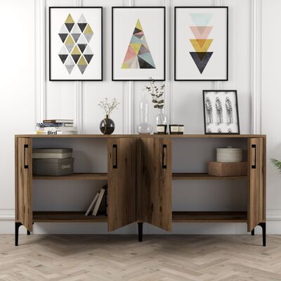 DMORA Credenza Pollein, Madia 2 Ripiani, 4 Ante, 4 Vani, 180x35x78h Cm Marrone Noce DMORA Credenza Pollein, Madia 2 Ripiani, 4 Ante, 4 Vani, 180x35x78h Cm Marrone Noce