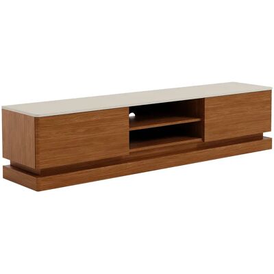 Unique Mobile Tv 2 Cassetti E 2 Nicchie Con Led In Mdf Naturale Scuro E Beige - Devika Unique Mobile Tv 2 Cassetti E 2 Nicchie Con Led In Mdf Naturale Scuro E Beige - Devika