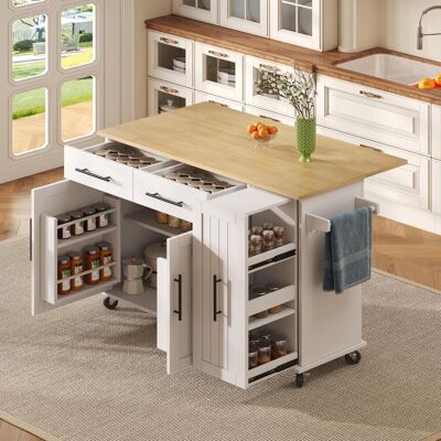 DREAMMESPACE Carrello Da Cucina Scorrevole - 120x40-65x90 Cm - 3 Ripiani, Ripiano Interno, Portasciugamani E 2 Cassetti - Bianco DREAMMESPACE Carrello Da Cucina Scorrevole - 120x40-65x90 Cm - 3 Ripiani, Ripiano Interno, Portasciugamani E 2 Cassetti - Bianco