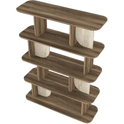 Unique Set Di 2 Scaffale Con 4 Scaffali - Naturale Scuro Ed Effetto Travertino Beige Neleria Unique Set Di 2 Scaffale Con 4 Scaffali - Naturale Scuro Ed Effetto Travertino Beige Neleria
