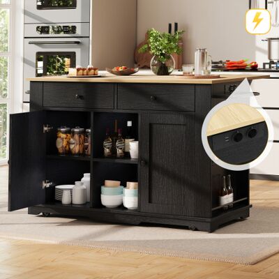 XISRENS Isola Da Cucina, Carrello Da Cucina Dotato Di Multipresa, Mobile Da Cucina, Carrello Di Servizio Con Piano Di Lavoro, Credenza, Carrello Per Alimenti Con Venature Del Legno, Mobile Buffet, Nero XISRENS Isola Da Cucina, Carrello Da Cucina Dotato Di Multipresa, Mobile Da Cucina, Carrello Di Servizio Con Piano Di Lavoro, Credenza, Carrello Per Alimenti Con Venature Del Legno, Mobile Buffet, Nero
