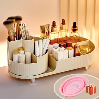 FOCTRO Organizzatore Per Trucchi Girevole 2 In 1 Con Scomparti, Porta Pennelli Per Il Trucco, Organizer Per Il Trucco A 360 Gradi Per Camera Da Letto, Bagno, Toeletta E Profumi. FOCTRO Organizzatore Per Trucchi Girevole 2 In 1 Con Scomparti, Porta Pennelli Per Il Trucco, Organizer Per Il Trucco A 360 Gradi Per Camera Da Letto, Bagno, Toeletta E Profumi.