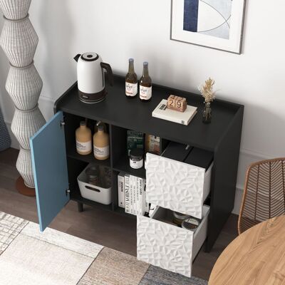 ELVMI Madia Con 2 Cassetti, 2 Vani Aperti E 1 Anta Per Cucina O Sala Da Pranzo In Mdf 90 × 40 × 80 Cm Nero E Blu ELVMI Madia Con 2 Cassetti, 2 Vani Aperti E 1 Anta Per Cucina O Sala Da Pranzo In Mdf 90 × 40 × 80 Cm Nero E Blu