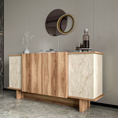 DMORA Credenza Coste, Madia 3 Ripiani, 4 Ante, 6 Vani, 180x40x81h Cm Marrone Rovere DMORA Credenza Coste, Madia 3 Ripiani, 4 Ante, 6 Vani, 180x40x81h Cm Marrone Rovere