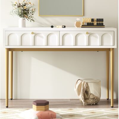 BEAOK Toeletta Cassettiera 100x45x76,5 Cm Crema-bianca – 2 Cassetti Curvi, Piedi Metallici, Stile Classico BEAOK Toeletta Cassettiera 100x45x76,5 Cm Crema-bianca – 2 Cassetti Curvi, Piedi Metallici, Stile Classico