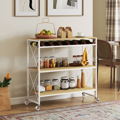 PZCC Carrello Da Cucina A 4 Livelli Con Portabottiglie E 5 Ganci Rimovibili, Carrello Portavivande Salvaspazio Con Ruote A Freno In Legno E Metallo, 96.5x38x96.7 Cm, Color Legno PZCC Carrello Da Cucina A 4 Livelli Con Portabottiglie E 5 Ganci Rimovibili, Carrello Portavivande Salvaspazio Con Ruote A Freno In Legno E Metallo, 96.5x38x96.7 Cm, Color Legno